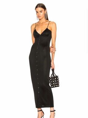 Fleur du Mal Black Button-Front Slip Maxi Dress